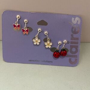 Claire's Red Butterfly, White Flower, and Red Ladybug Earrings Set